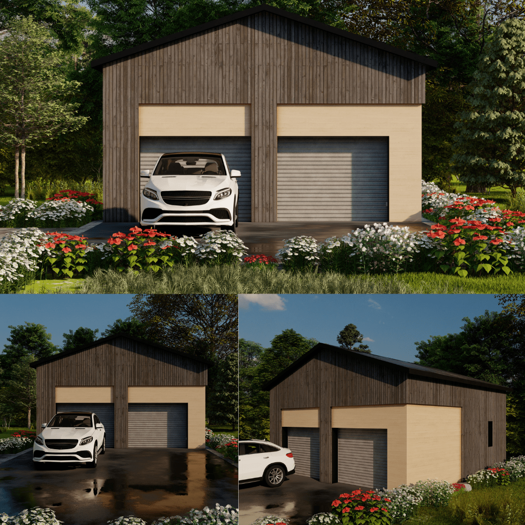 Innovative Living Design DIY Prefab Double Car Garage - 24x24x12 ft, (x2) Door 9x7ft