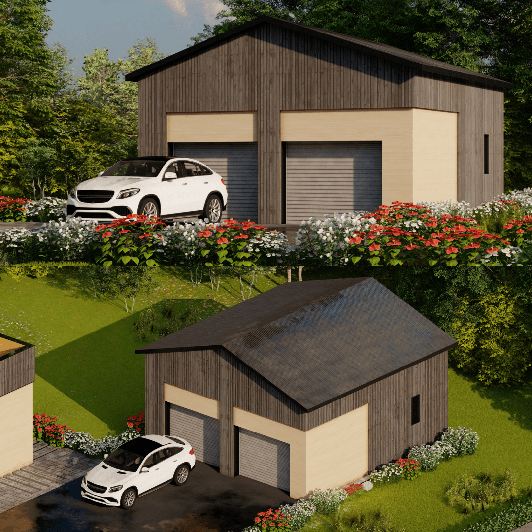 Innovative Living Design DIY Prefab Double Car Garage - 24x24x12 ft, (x2) Door 9x7ft