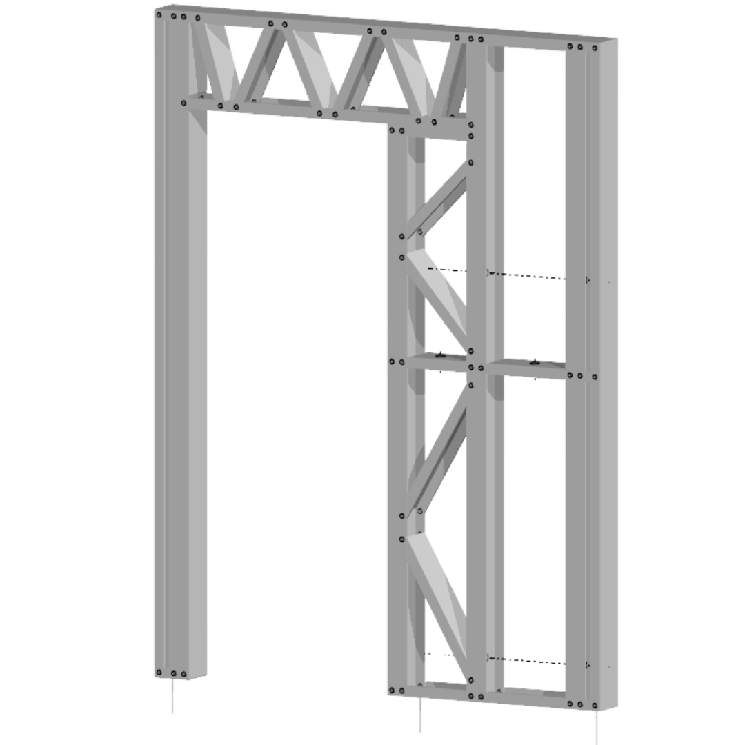 Innovative Living Design Modular Wall - 6x8ft with 3.1x6.8 ft non centered Door - 16" simple studs spacing - Ga. 20, Grade 50 Galvanized Steel