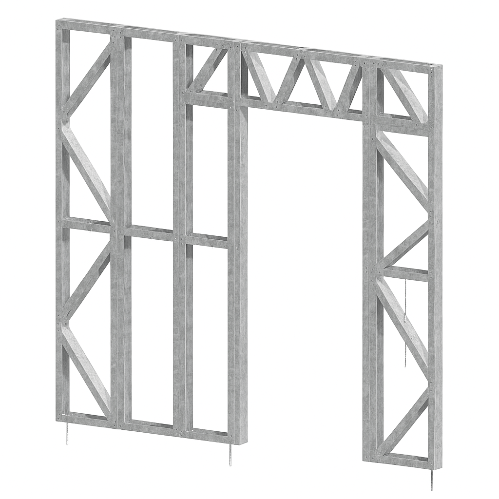 Innovative Living Design Modular Wall - 8x8ft with 2.5x6.6 ft non centered Door - 16" simple studs spacing - Ga. 20, Grade 50 Galvanized Steel