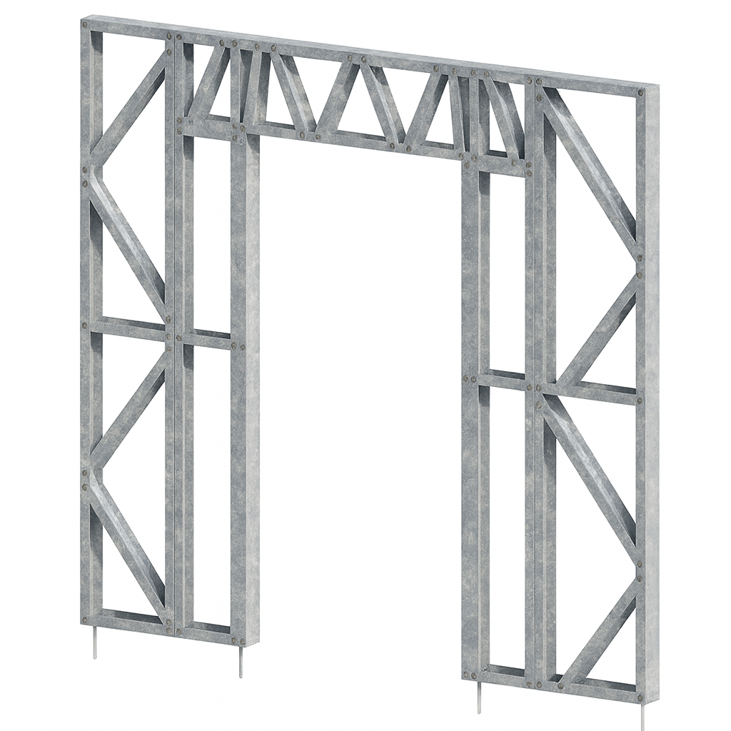 Innovative Living Design Modular Wall - 8x8ft with 3x6.5 ft centered Door - 16" simple studs spacing - Ga. 20, Grade 50 Galvanized Steel