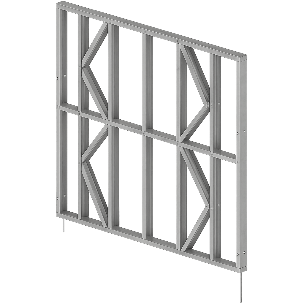 Innovative Living Design Modular Wall Panel - 8x8ft - 16" simple studs spacing - Ga. 20, Grade 50 Galvanized Steel