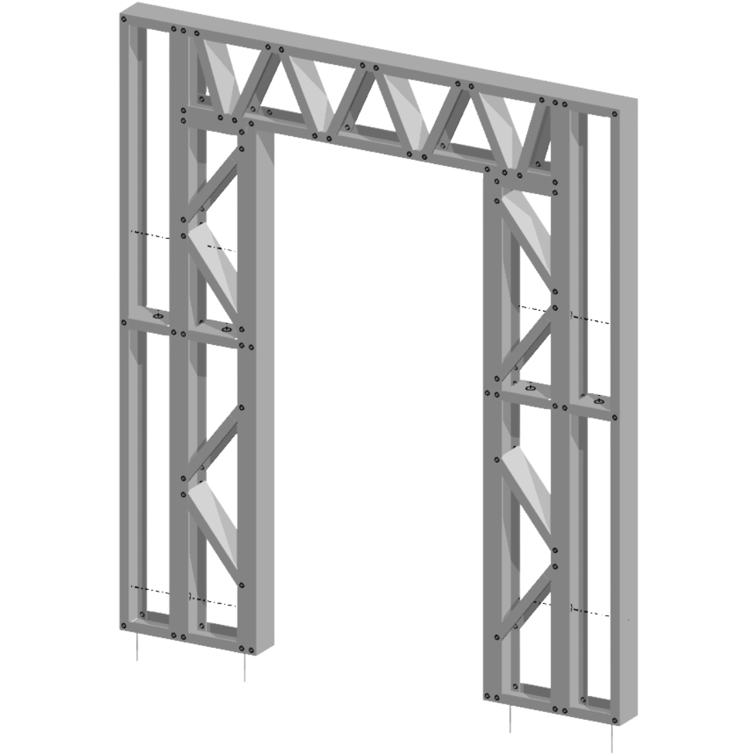 Innovative Living Design Modular Wall - 7x8ft with 3.1x6.8 ft centered Door - 16" simple studs spacing - Ga. 20, Grade 50 Galvanized Steel