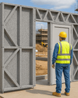 Innovative Living Design Modular Wall - 8x8ft with 3x6.5 ft non centered Door - 16" simple studs spacing - Ga. 20, Grade 50 Galvanized Steel