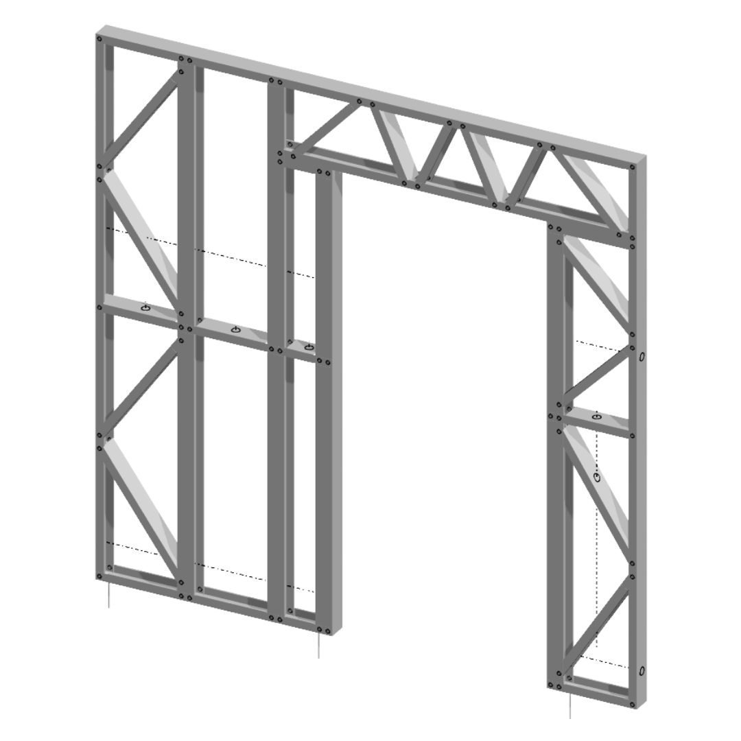 Innovative Living Design Modular Wall - 8x8ft with 3x6.5 ft non centered Door - 16" simple studs spacing - Ga. 20, Grade 50 Galvanized Steel