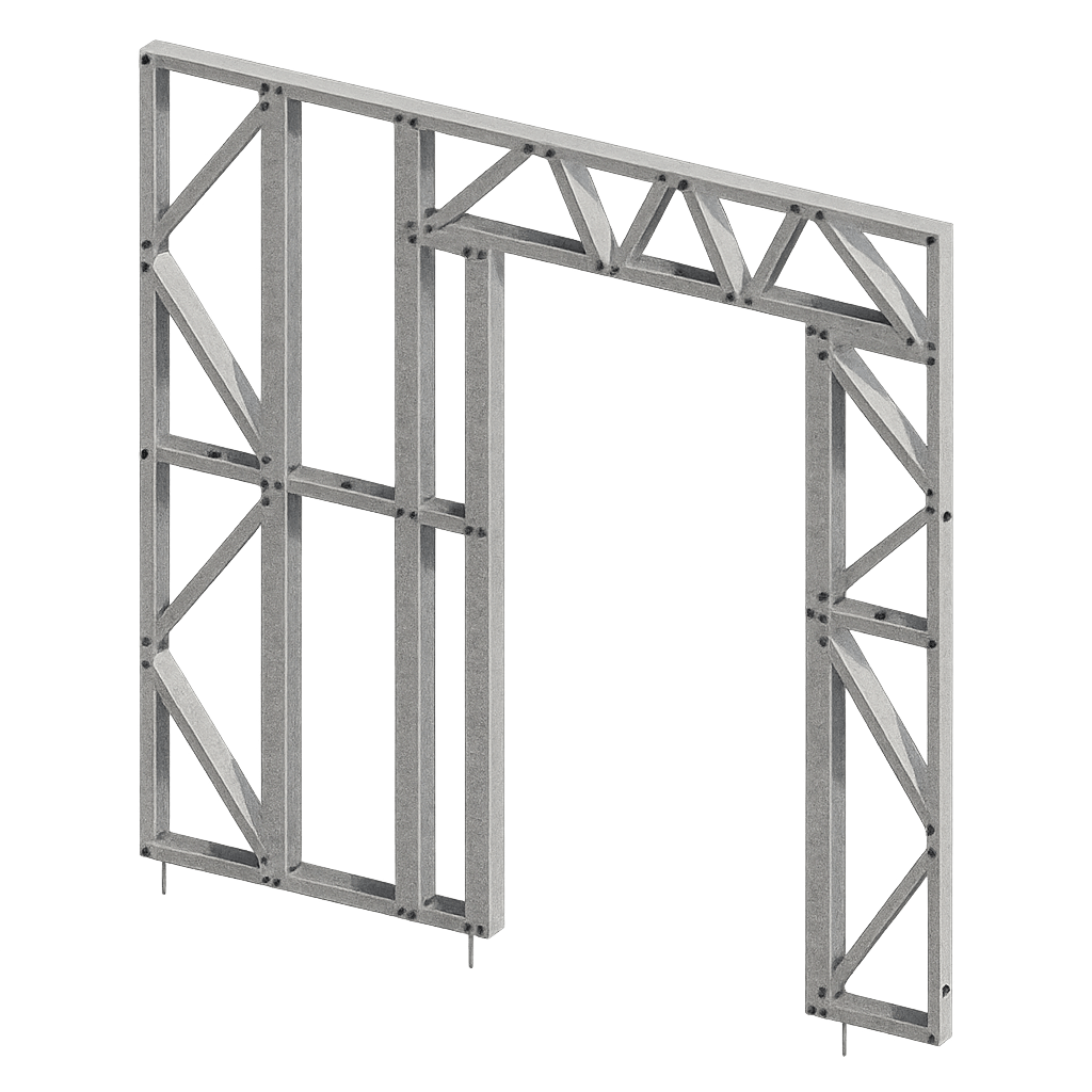 Innovative Living Design Modular Wall - 8x8ft with 3x6.5 ft non centered Door - 16" simple studs spacing - Ga. 20, Grade 50 Galvanized Steel